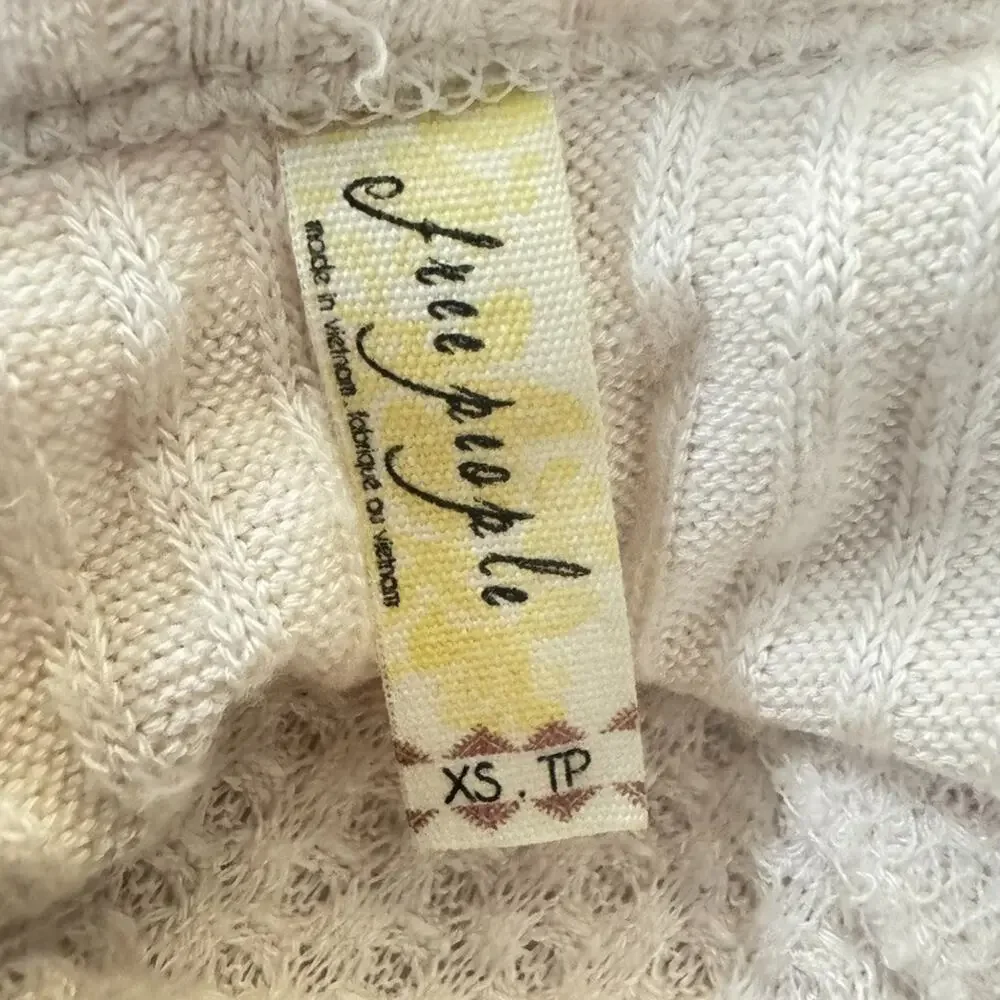 Free People Ventura Top XSmall Nude Blush Waffle Knit Thermal Raw Edge